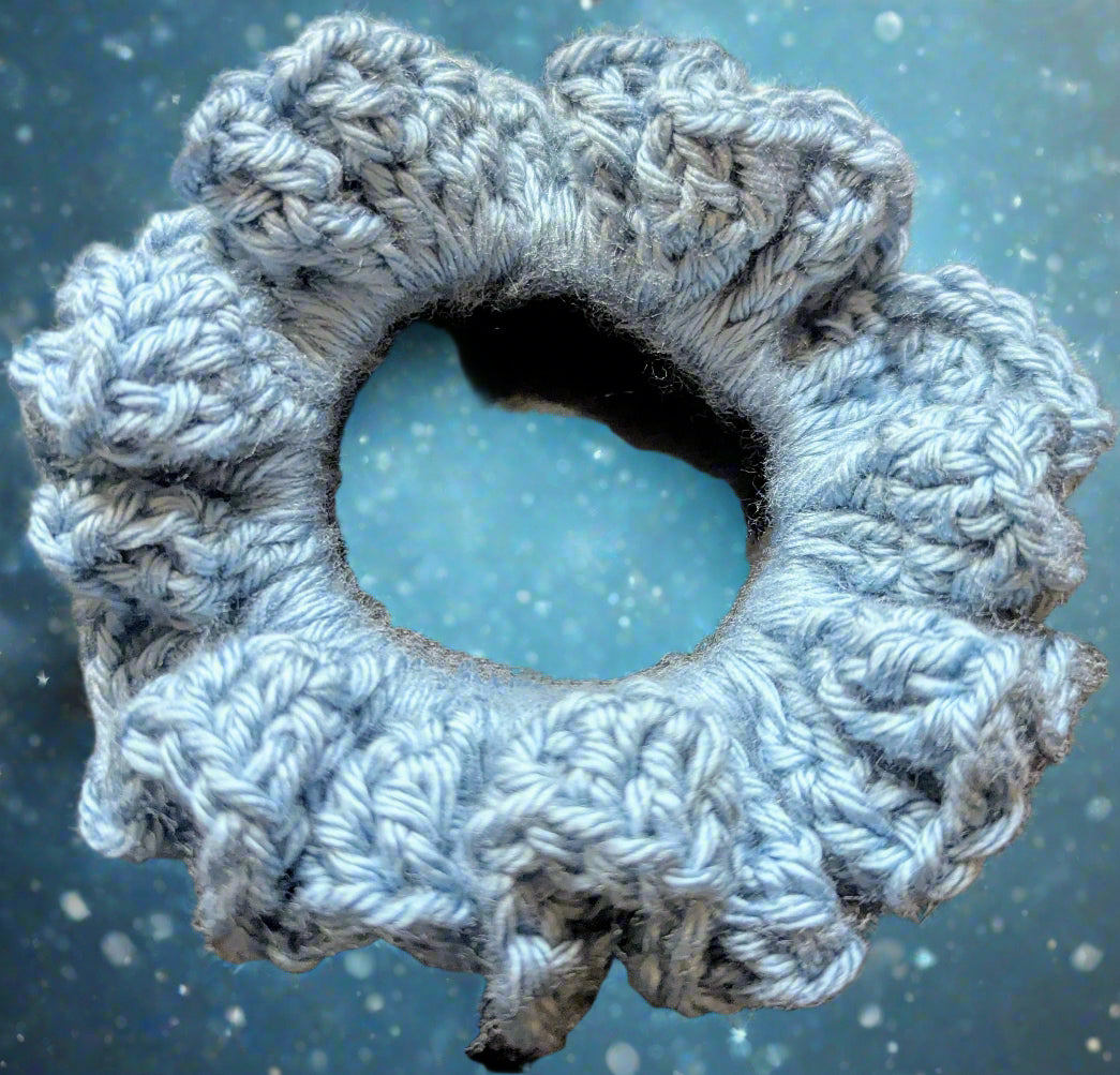 Blue Crochet Scrunchie - Handmade Hair Accessory