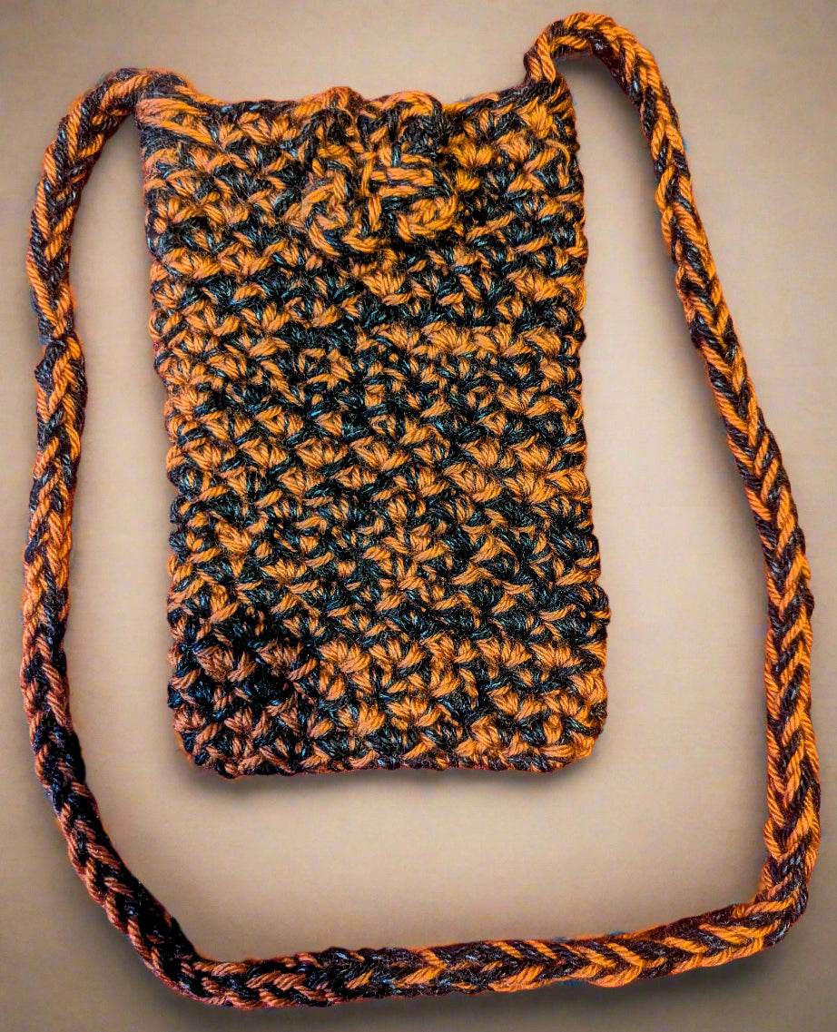 Handmade Black & Brown Crochet Crossbody Bag, Crochet Crossbody Bag with Floral Button, Unique Black and Brown Sling Bag with Flower Closure