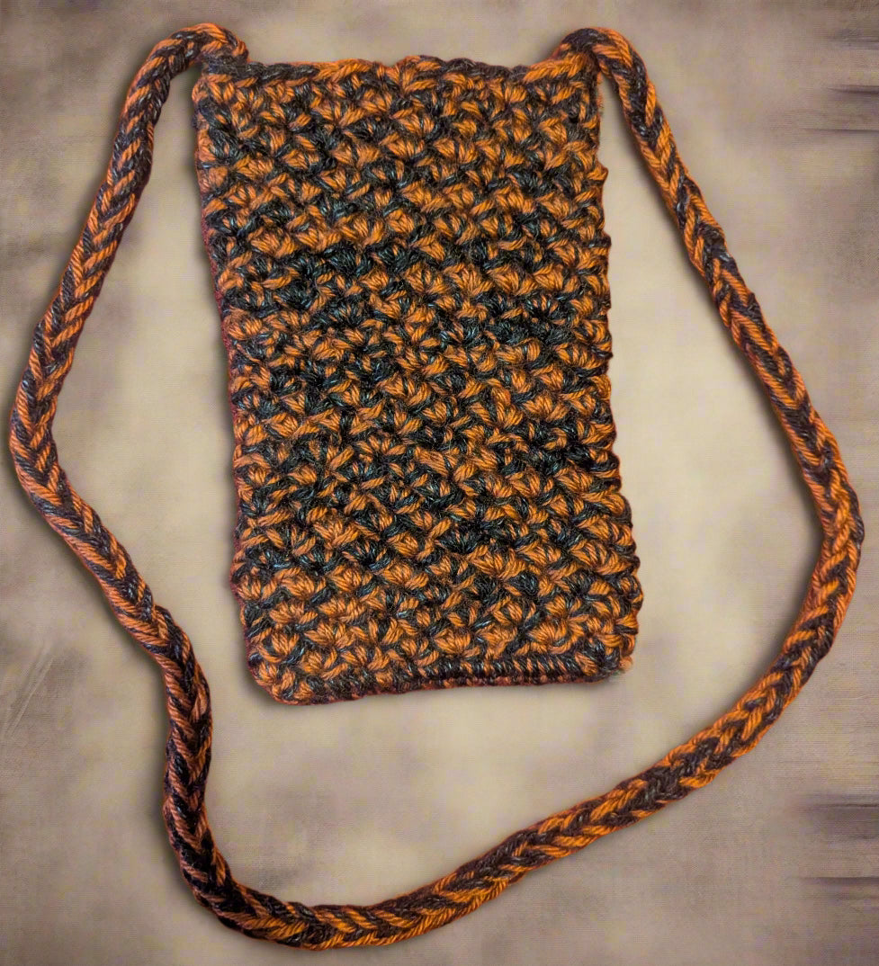Handmade Black & Brown Crochet Crossbody Bag, Crochet Crossbody Bag with Floral Button, Unique Black and Brown Sling Bag with Flower Closure