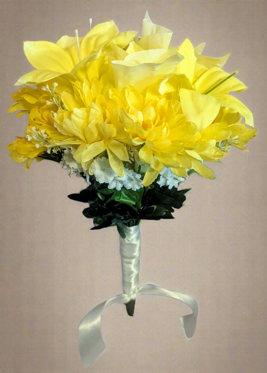 Zinnia, Calla Lily, Mum & Lavender Bridal Flower Bouquet | Yellow Wedding Bouquet – Perfect for Any Occasion, Romantic Bridal Flowers | Wedding Bouquet, Wedding Flowers, Artificial Forever Blooms,bridal bouquet, bridal flowers, Home Decor