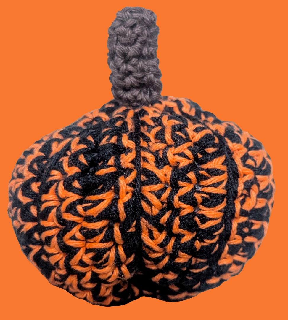 Black & Orange Crochet Pumpkin, Handmade Black & Orange Amigurumi Pumpkin Decor, Spooky Season Crochet Pumpkin,Boho Crochet Pumpkin, Halloween Decor, Halloween Gift,Fall, Halloween, Home decor, Home Accent,