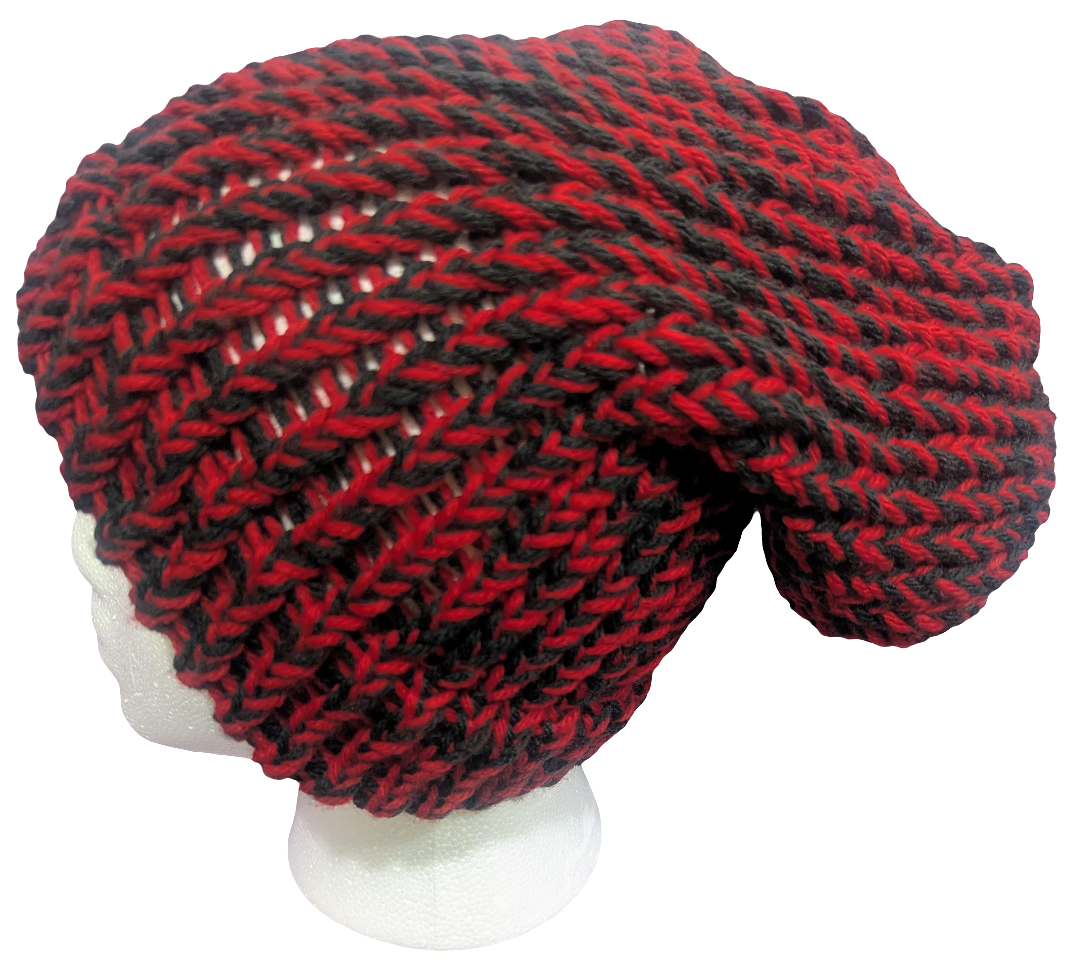 Red & Black Beanie | Unisex Knit Winter Hat | Warm Slouchy Cuffed Beanie