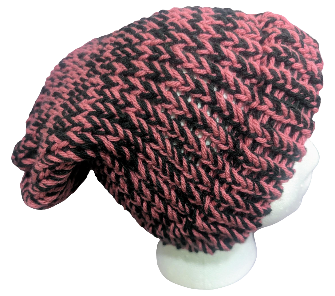 Pink & Black Beanie | Unisex Knit Winter Hat | Warm Slouchy Cuffed Beanie