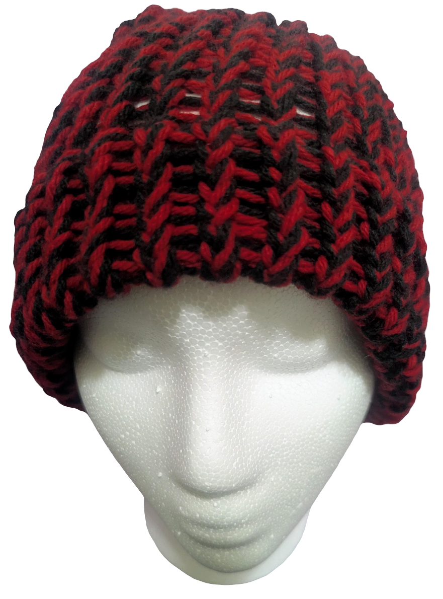 Red & Black Beanie | Unisex Knit Winter Hat | Warm Slouchy Cuffed Beanie