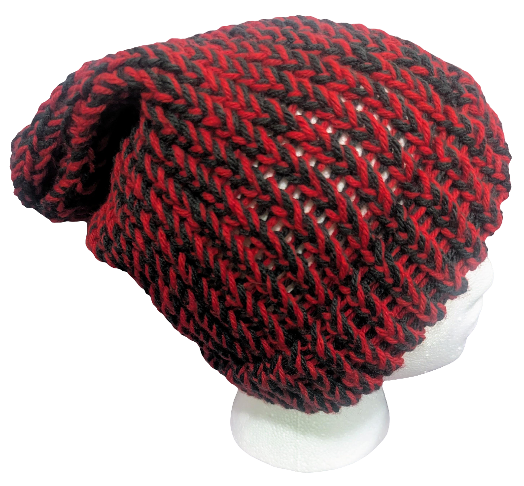 Red & Black Beanie | Unisex Knit Winter Hat | Warm Slouchy Cuffed Beanie