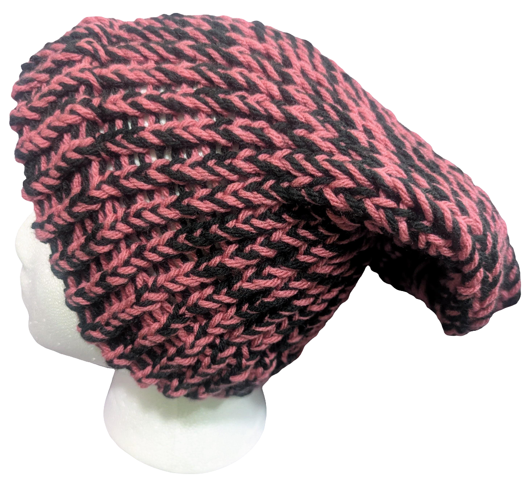 Pink & Black Beanie | Unisex Knit Winter Hat | Warm Slouchy Cuffed Beanie