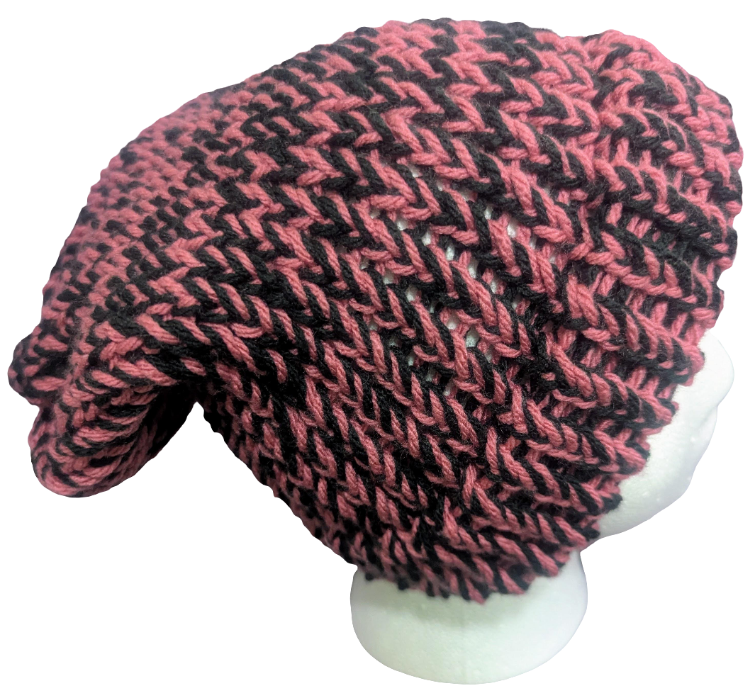 Pink & Black Beanie | Unisex Knit Winter Hat | Warm Slouchy Cuffed Beanie