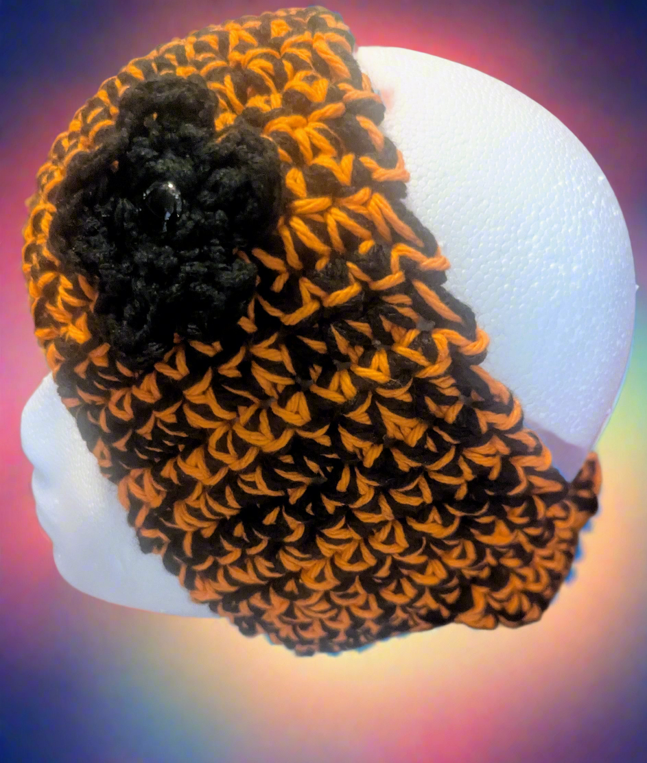 Black & Orange Crochet Flower Headband