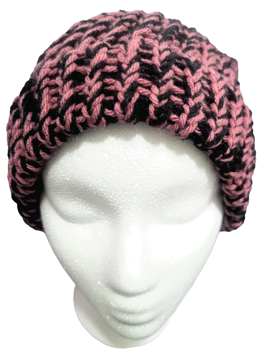 Pink & Black Beanie | Unisex Knit Winter Hat | Warm Slouchy Cuffed Beanie