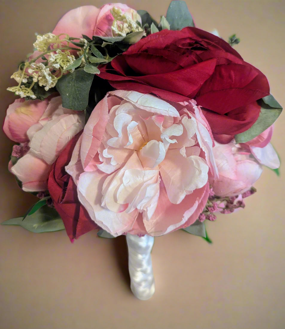 Red Rose & Pink Peony Floral Bouquet – Perfect for Any Occasion, Wedding Bouquet, Wedding Flowers, Artificial Forever Blooms,bridal bouquet, bridal flowers, Home Decor
