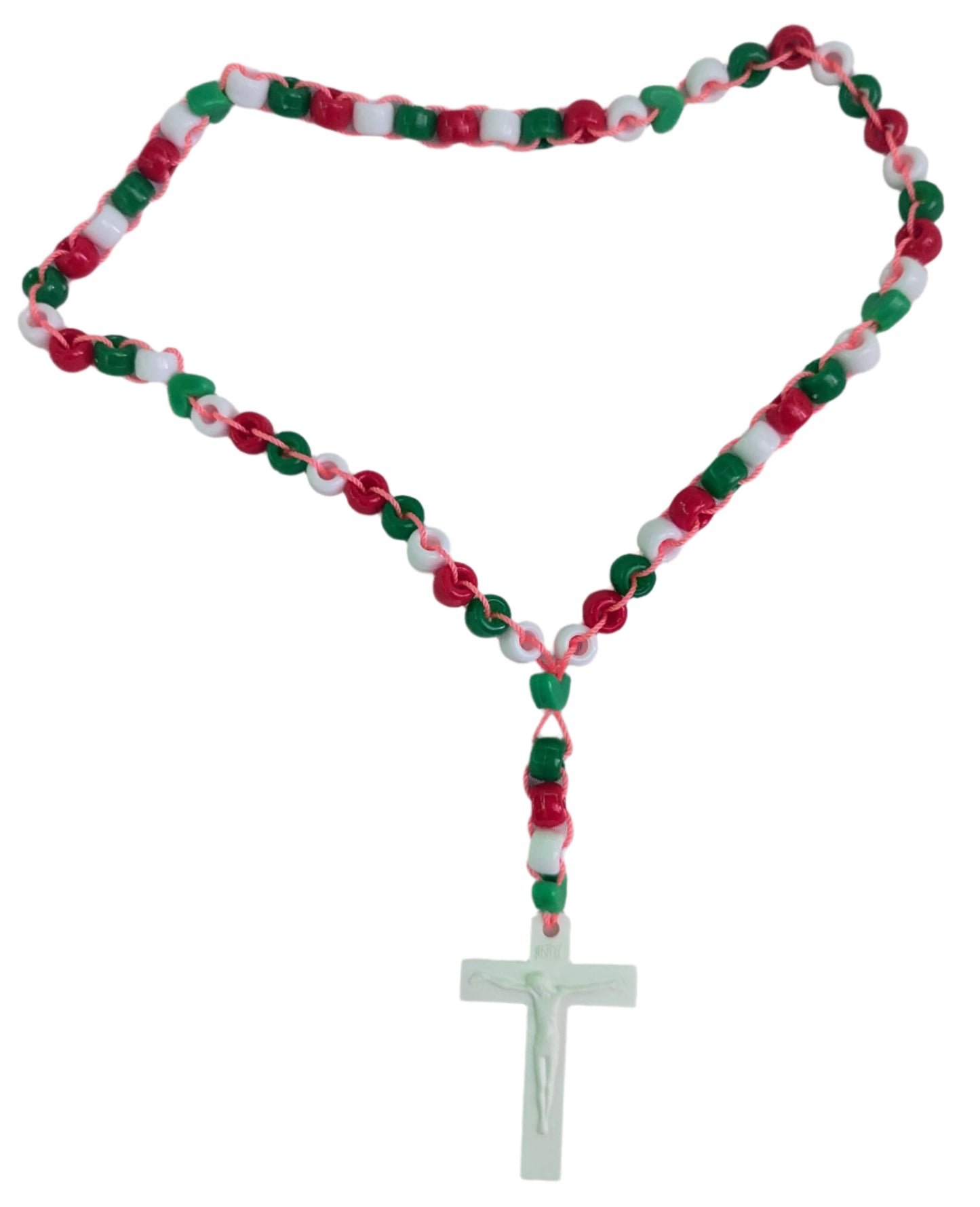 Green White Red Rosary | Catholic Prayer Beads | First Communion Confirmation Gift