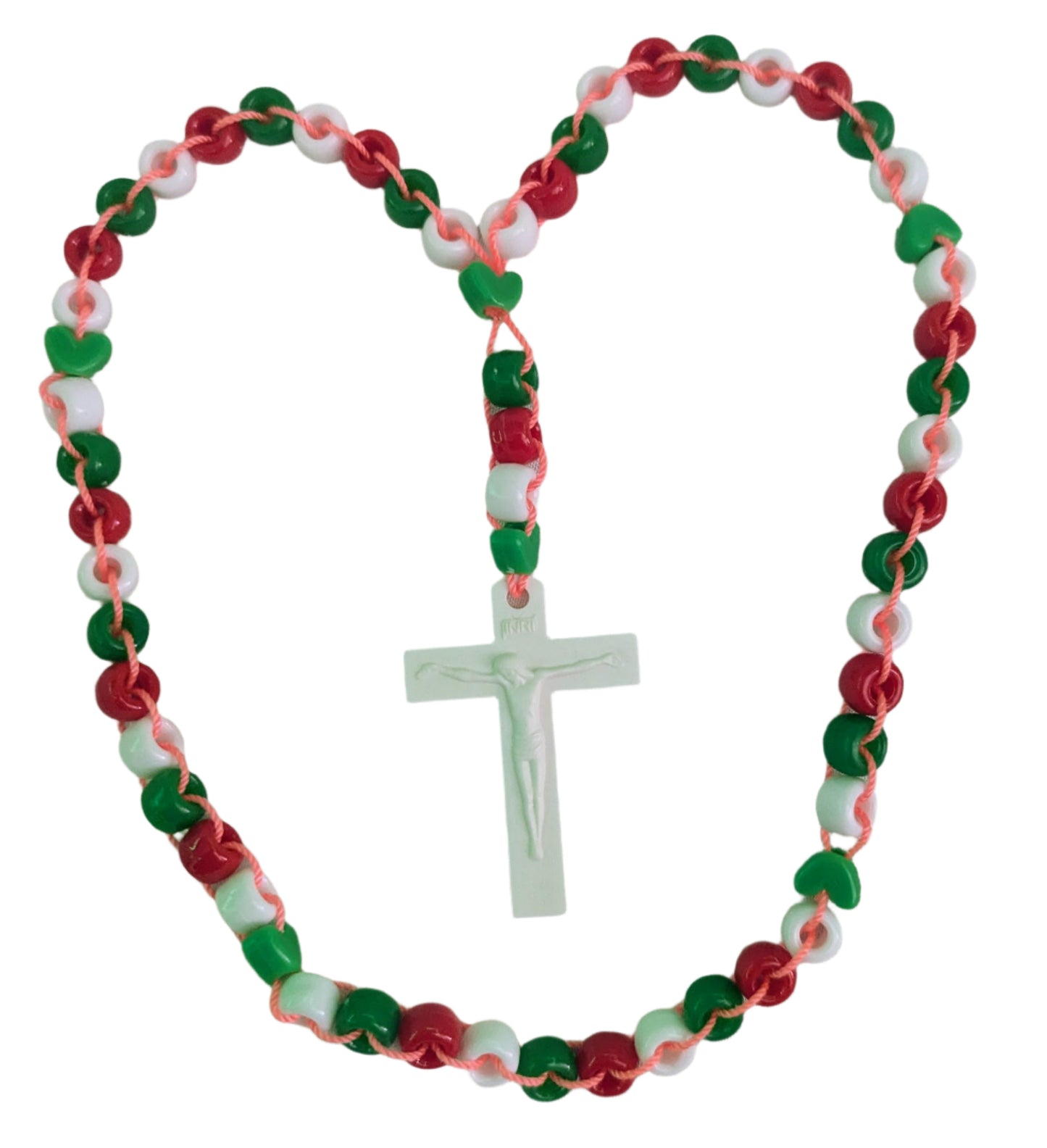 Green White Red Rosary | Catholic Prayer Beads | First Communion Confirmation Gift