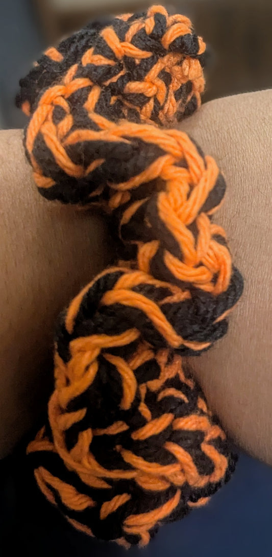 Orange & Black Crochet Scrunchie - Handmade Hair Accessory