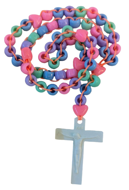 Colorful Rosary | Purple Green Blue Pink Catholic Prayer Beads | Unique First Communion Gift