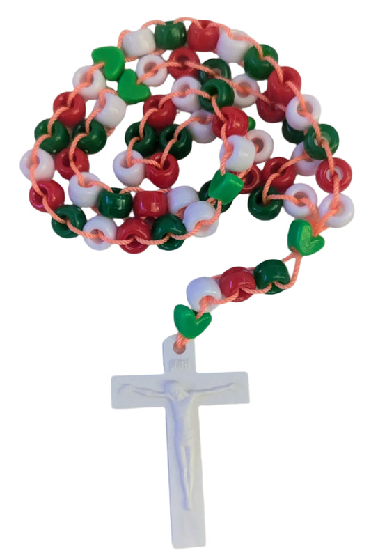 Green White Red Rosary | Catholic Prayer Beads | First Communion Confirmation Gift