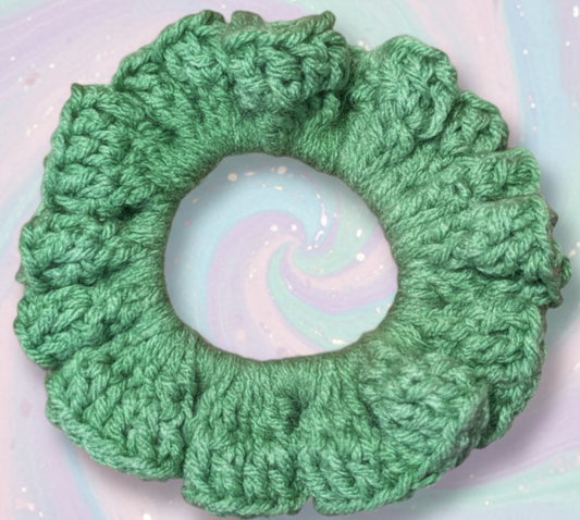 Green Crochet Scrunchie - Handmade Hair Accessory