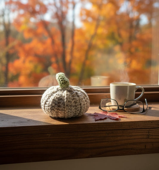 Speckled Cream Crochet Pumpkin,  Handmade Rustic Crochet Pumpkin,  Cozy Cream Crochet Pumpkin with Tan & Black Flecks