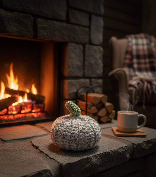 Speckled Cream Crochet Pumpkin,  Handmade Rustic Crochet Pumpkin,  Cozy Cream Crochet Pumpkin with Tan & Black Flecks