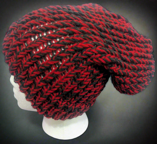 Red & Black Knit Beanie - Bold Two-Tone Winter Hat