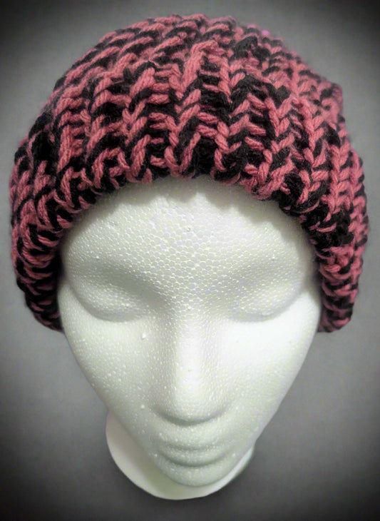 Pink & Black Knit Beanie - Stylish Two-Tone Winter Hat
