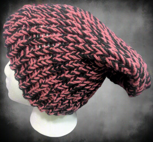 Pink & Black Knit Beanie - Stylish Two-Tone Winter Hat