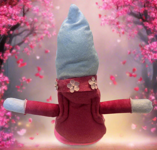 Charming Pink & White Felt Gnome,Handmade Felt Gnome with Braids,Whimsical Pink & White Plush Gnome,Sweetheart Gnome Decor