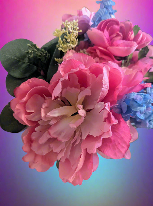 Pink & Blue Ruffle Baby's Breath Wedding Bouquet, home decor