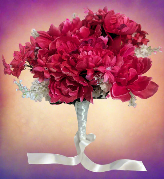 Pink Peony, Hydrangea & White Lavender Wedding Bouquet, home decor