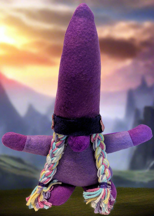 Enchanting Purple Gnome with Colorful Yarn Hair, Whimsical Handcrafted Purple Gnome,Magical Purple Gnome Figurine