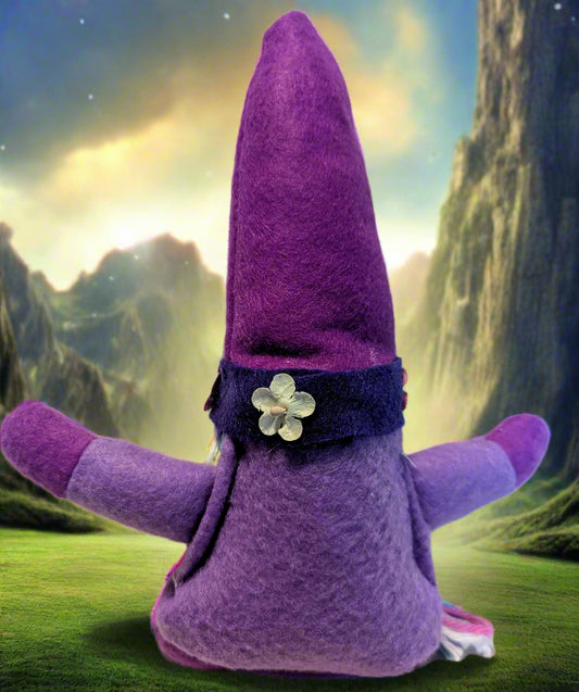 Enchanting Purple Gnome with Colorful Yarn Hair, Whimsical Handcrafted Purple Gnome,Magical Purple Gnome Figurine