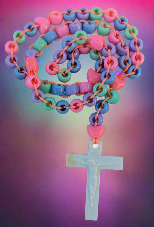 Colorful Rosary | Purple Green Blue Pink Catholic Prayer Beads | Unique First Communion Gift