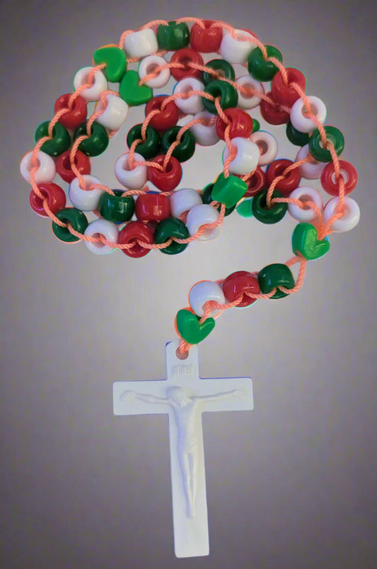 Green White Red Rosary | Catholic Prayer Beads | First Communion Confirmation Gift
