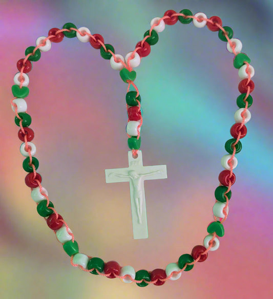 Green White Red Rosary | Catholic Prayer Beads | First Communion Confirmation Gift