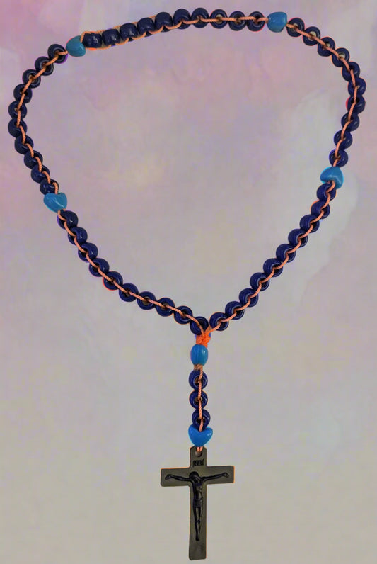 Blue Pony Bead Ladder Rosary - Unique and Handmade