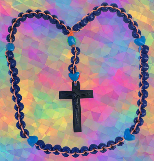Blue Pony Bead Ladder Rosary - Unique and Handmade