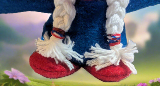Patriotic Red, White, Blue, Gnome | Handmade Red, White & Blue Decor with Braided Yarn Hair