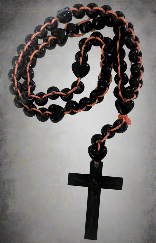 Black Pony Bead Ladder Rosary - Unique and Handmade