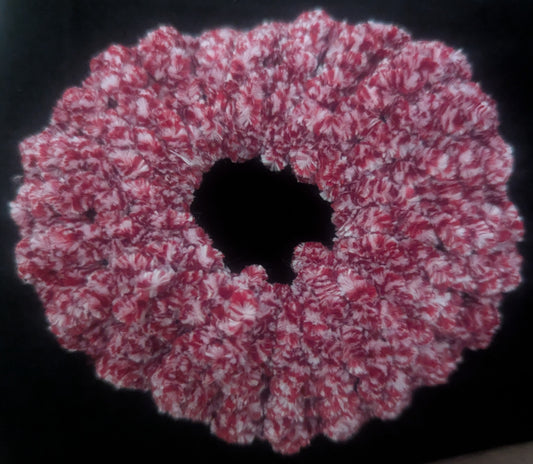 Red & White Chenille Knit Scrunchie, Handmade Red & White Fluffy Scrunchie, Holiday Red & White Knit Scrunchie, Cozy Two-Tone Chenille Scrunchie,