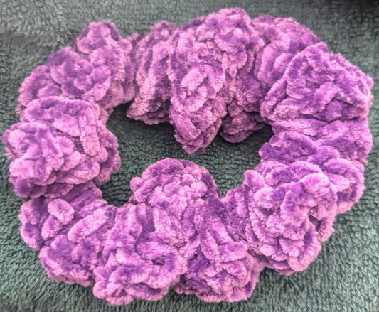 Purple Chenille Crochet Scrunchie, Purple Chenille Crochet Scrunchie, Handmade Purple Fluffy Scrunchie, Cozy Purple Chenille Hair Tie, The Lavender Fields Knit Scrunchie