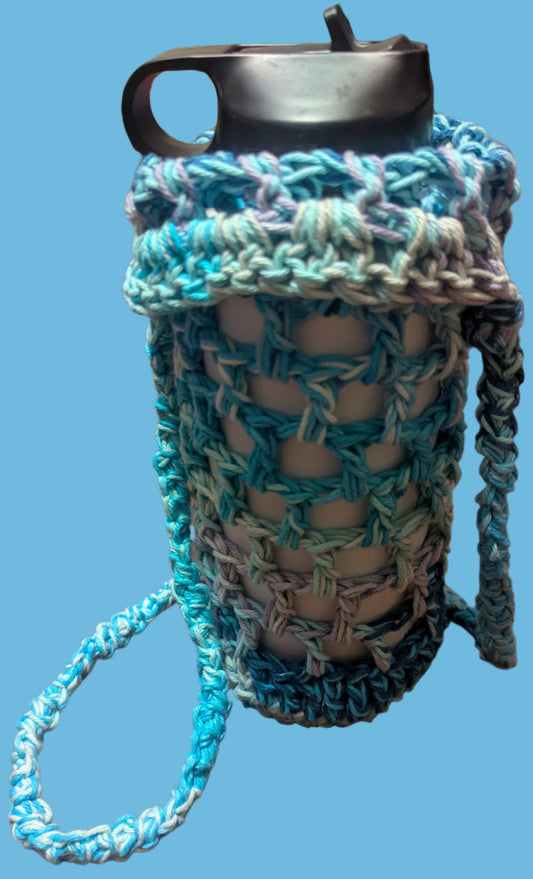 Blue Purple & White Crochet 28oz/32 oz Water Bottle Holder