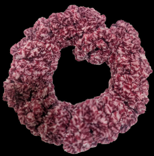 Red/White Chenille Crochet Scrunchie, Red and White Chenille Crochet Scrunchie,  Handmade Red & White Chenille Hair Scrunchie,  Holiday Red & White Chenille Scrunchie,  Soft & Fluffy Chenille Crochet Scrunchie, Red & White,