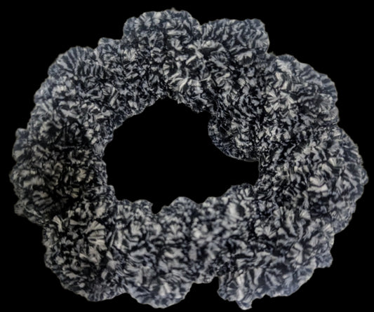 Black, Gray & White Chenille Crochet Scrunchie,  Handmade Black & Gray Chenille Scrunchie, Cozy Chenille Crochet Scrunchie, Black, Gray, & White, Neutral Two-Tone Crochet Scrunchie Black & Gray,