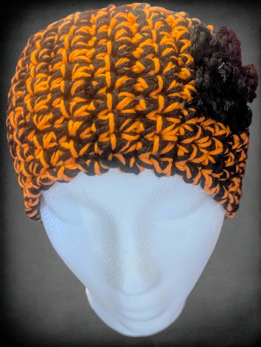 Orange & Black Crochet Flower Headband - Handmade Hair Accessory, hair accessories