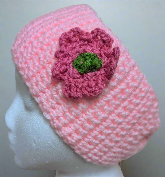 Pink Crochet Flower Headband - Handmade Floral Hair Accessory, hair accessories