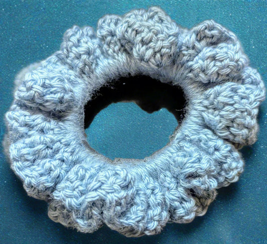 Blue Crochet Scrunchie - Handmade Hair Accessory