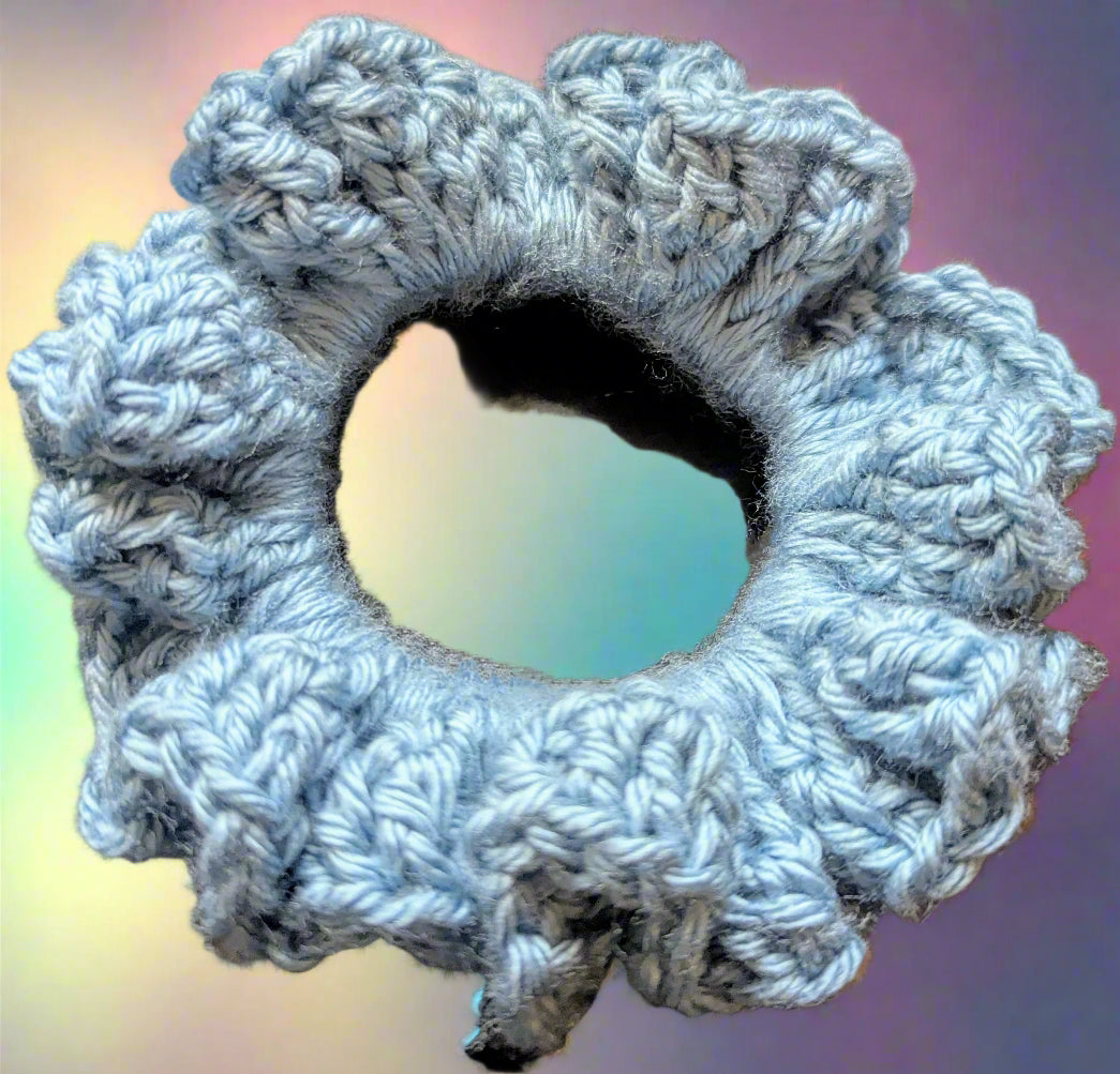 Crochet Scrunchie, Blue, Crochet Hair Scrunchie, Handmade Boho Crochet Scrunchie, Blue Hair Tie, Pink Crochet Scrunchie, Handmade Hair Accessory for Women, Men, Teen, Unisex