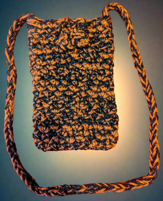 Brown & Black Flower Crochet Crossbody Bag