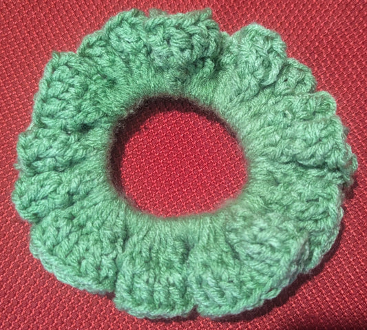 Crochet Scrunchie, Green, Crochet Hair Scrunchie, Handmade Boho Crochet Scrunchie, Green Hair Tie, Green Crochet Scrunchie, Handmade Hair Accessory for Women, Men, Teen, Unisex