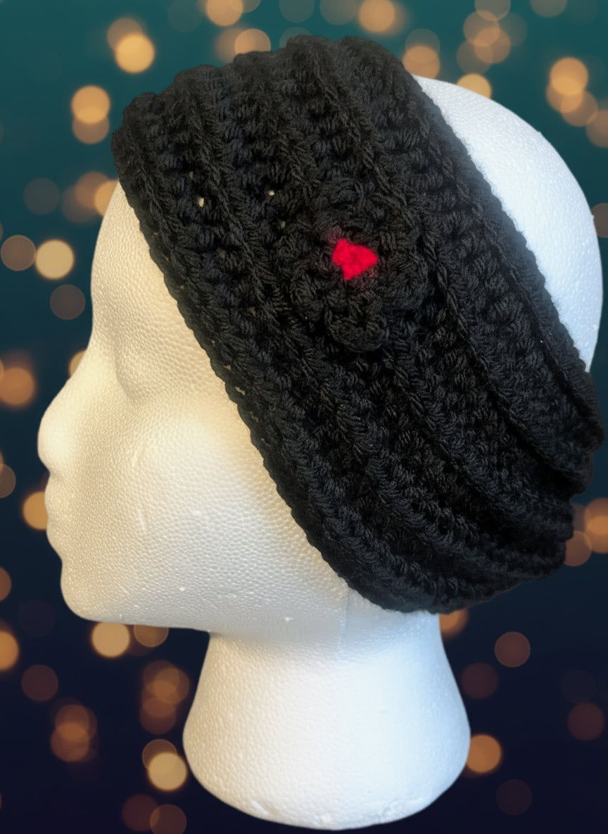 Black Crochet Flower Headband - Handmade Floral Hair Accessory, hair accessories