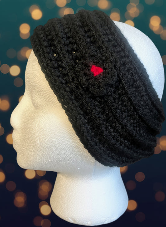 Black Crochet Flower Headband - Handmade Floral Hair Accessory, hair accessories